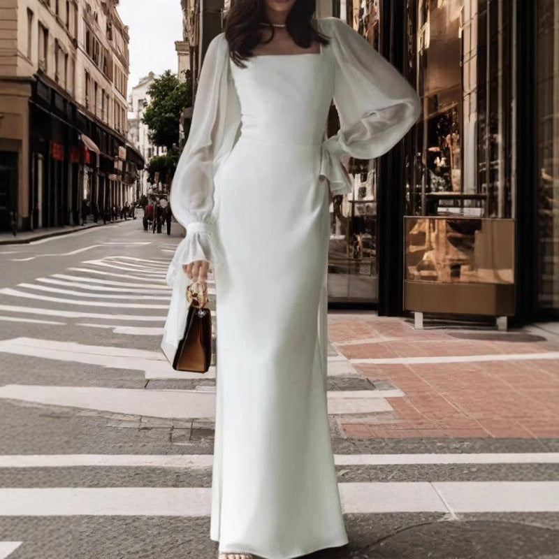 Damen Elegantes Maxikleid mit transparenten Puffärmeln und weitem Schnitt Drune