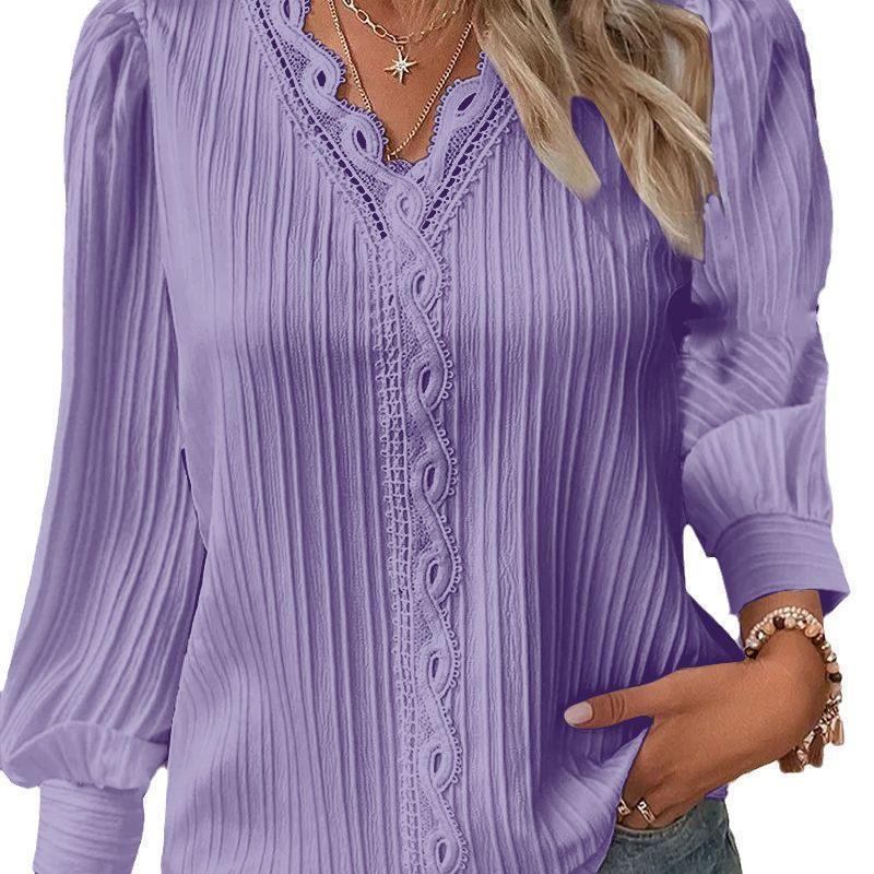 Damen Bluse mit raffiniertem Falten-Design und eleganten Spitzenakzenten Drune