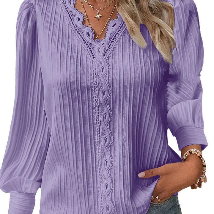 Damen Bluse mit raffiniertem Falten-Design und eleganten Spitzenakzenten Drune