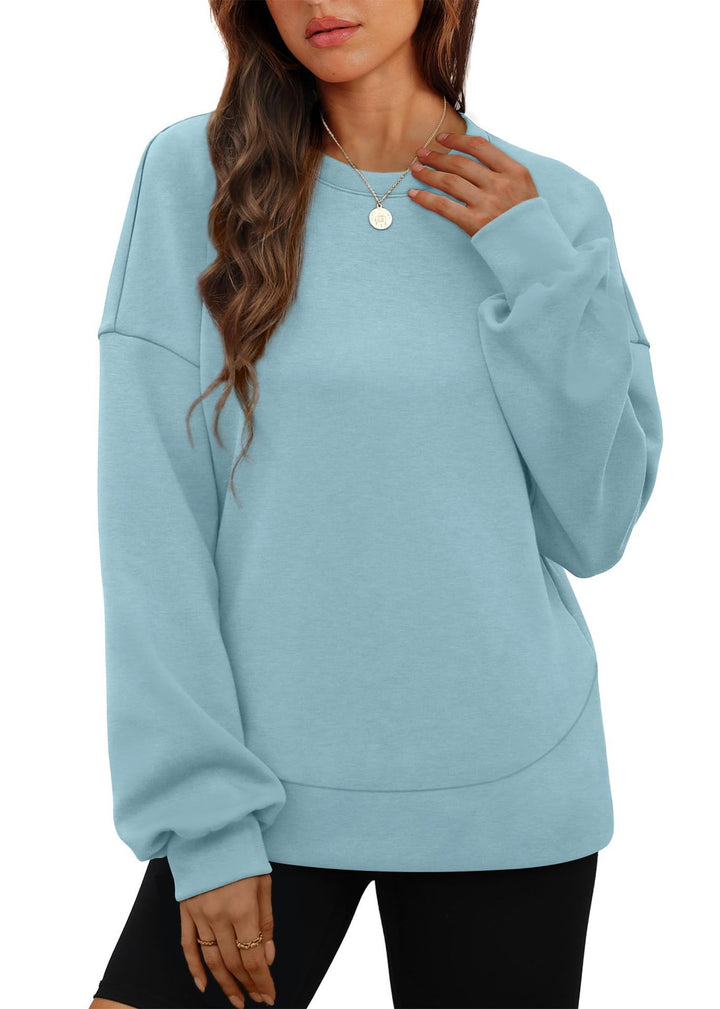 Damen nan lässiges Oversize Rundhals-Sweatshirt mit überschnittener Schulter gerundetem Saum und weichem Innenfutter Drune