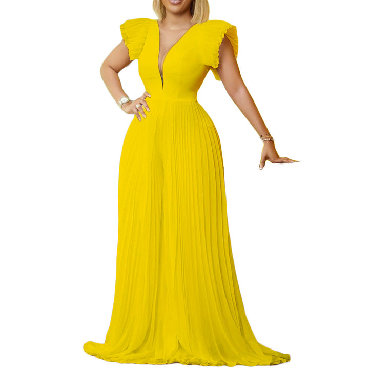 Damen Maxikleid mit V-Ausschnitt und Rüschendetails Drune