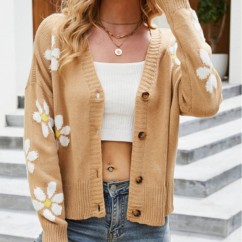 Damen Strickjacke mit floralen Applikationen Drune