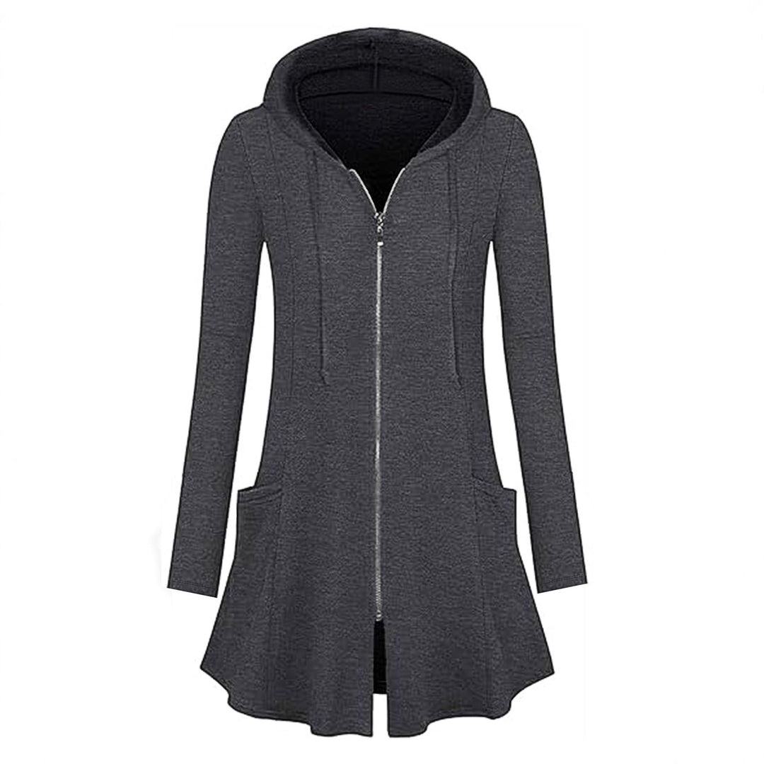 Damen lässige Kapuzenjacke mit Reißverschluss und Taschen Drune