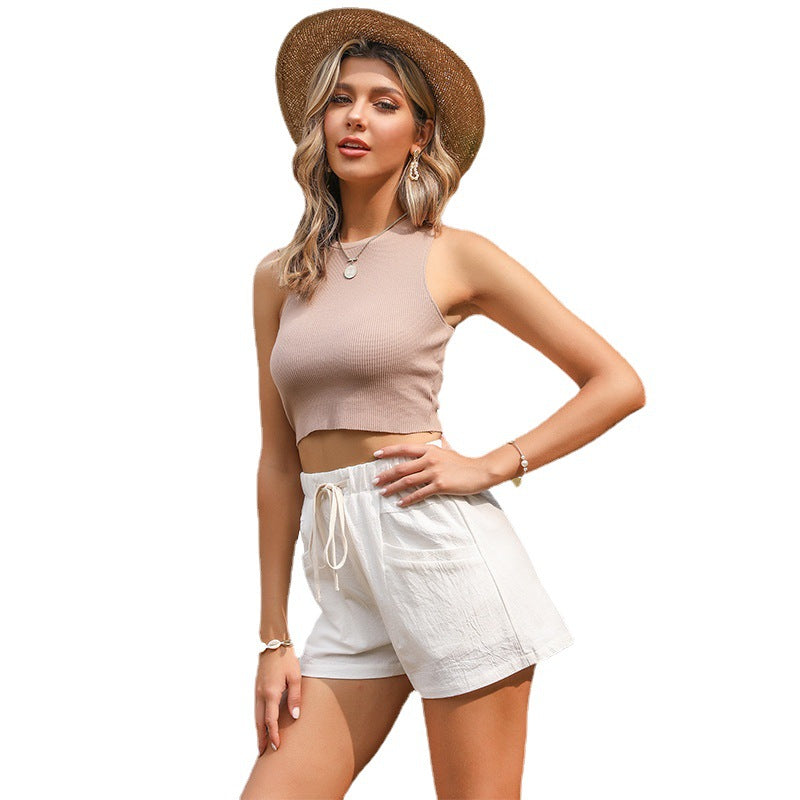 Damen lässige Shorts mit elastischem Bund und praktischen Taschen Drune