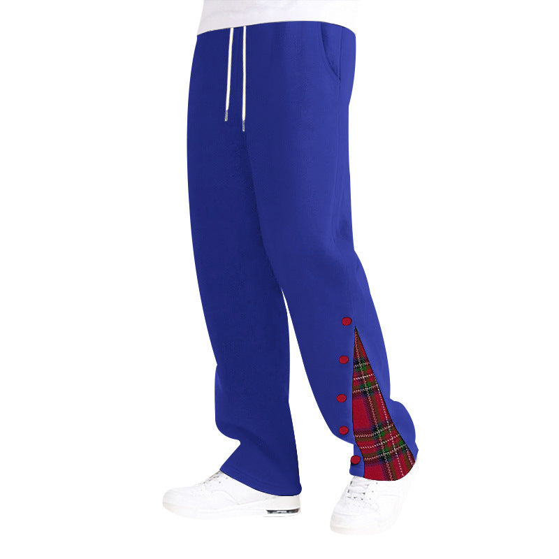 Unisex nan weite Relax-Jogginghose mit seitlicher Druckknopfleiste und kariertem Einsatz Drune