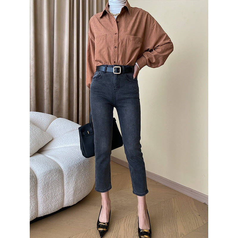 Damen Locker geschnittene Baumwollbluse Drune