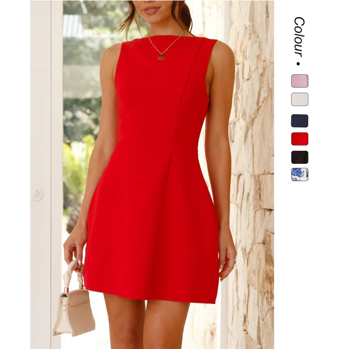 Damen A-linien Kleid mit asymmetrischem Ausschnitt Drune