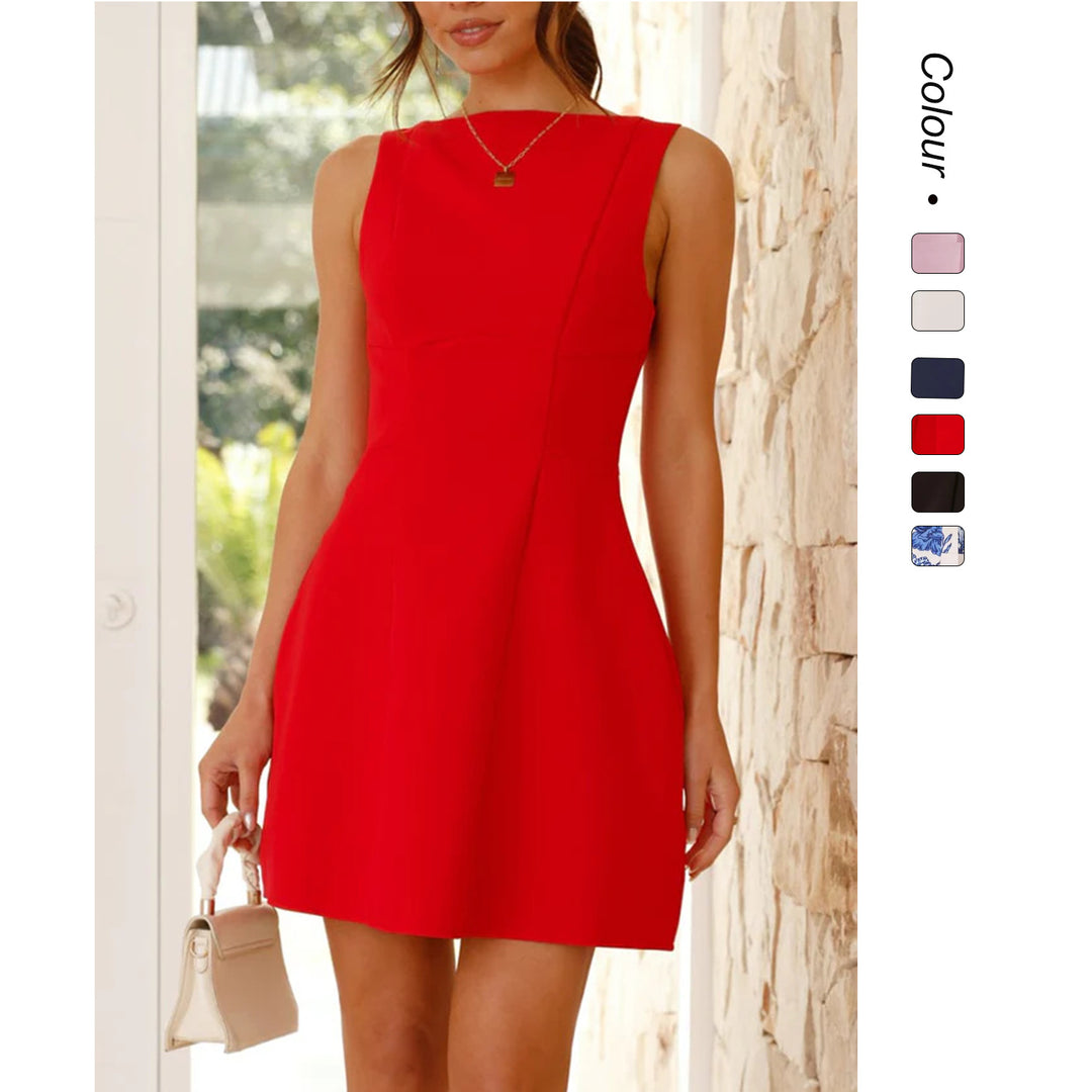 Damen Elegantes kurzärmeliges Kleid mit figurbetonter Silhouette und schwingendem Rock Drune