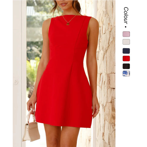 Damen Elegantes kurzärmeliges Kleid mit figurbetonter Silhouette und schwingendem Rock Drune