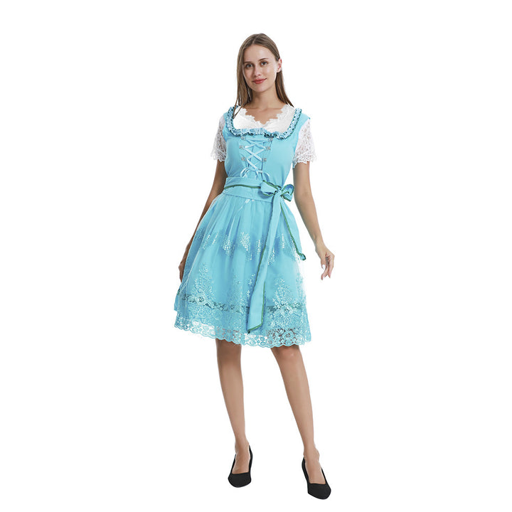 Damen nan romantisches Alpenkleid mit geschnürtem Mieder, Spitzeneinsatz und Taillenschärpe Drune