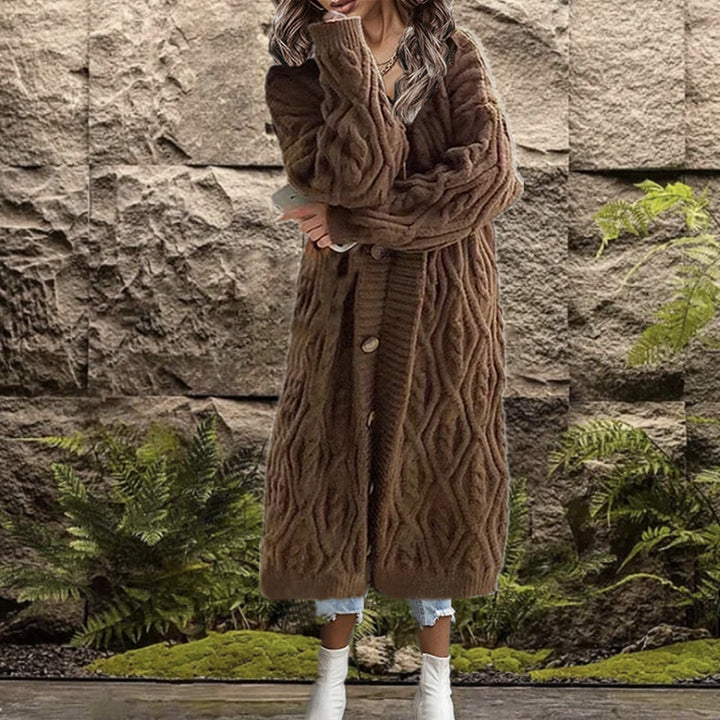 Damen Grobstrick-Kurzjacke mit strukturiertem Zopfmuster und Knopfdetails Drune