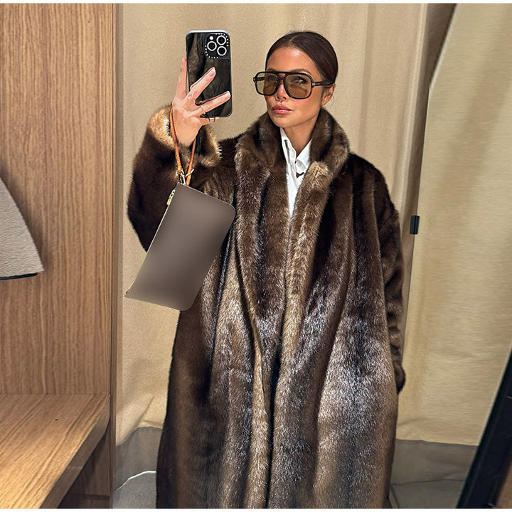 Damen luxuriöser Kunstpelzmantel mit elegantem Schnitt Drune