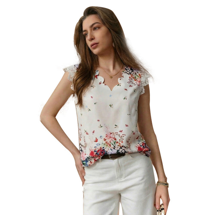 Damen Bluse mit floralem Muster und Spitzenbesatz Drune