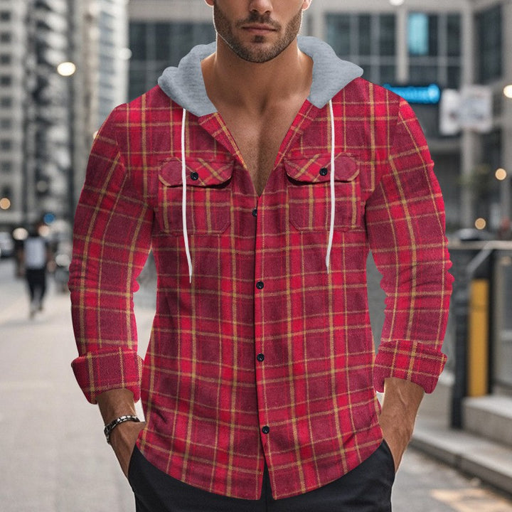 Herren Hemd mit Kapuze aus kariertem Stoff und modischen Details Drune