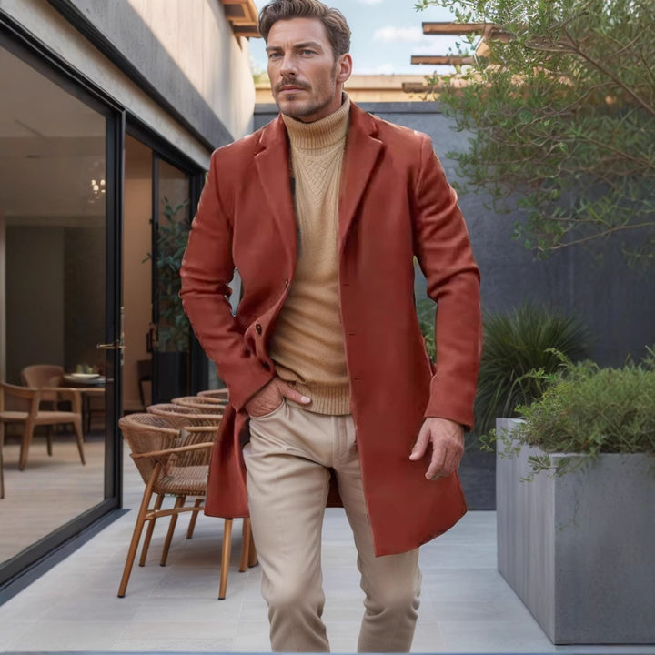 Herren eleganter Wollmantel mit klassischem Revers und modernen Akzenten Drune