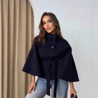 Damen Elegante Cape-Jacke mit Gürtel Drune