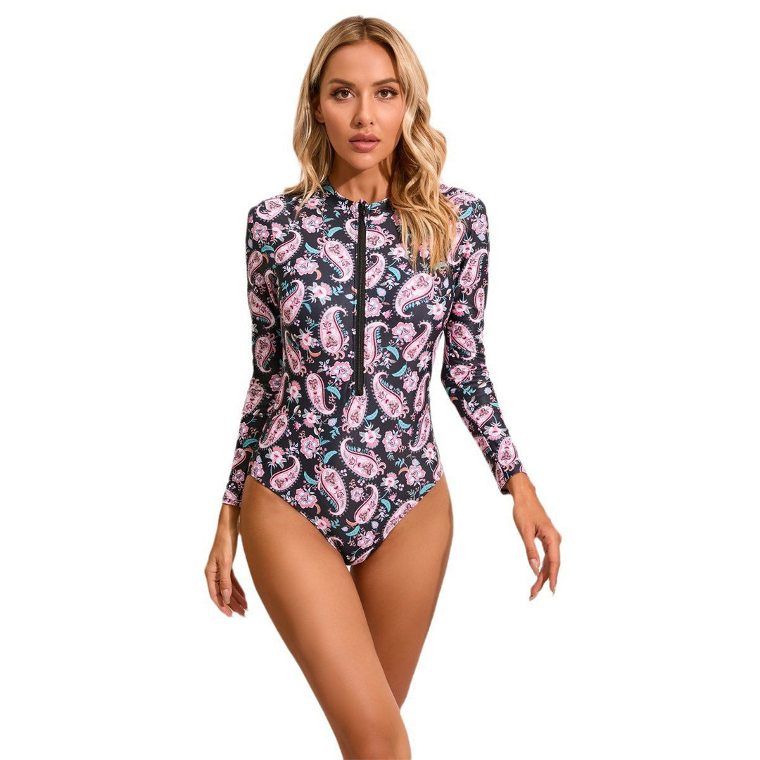 Damen Hochgeschlossener Einteiler Badeanzug mit zip und floralem Muster Drune