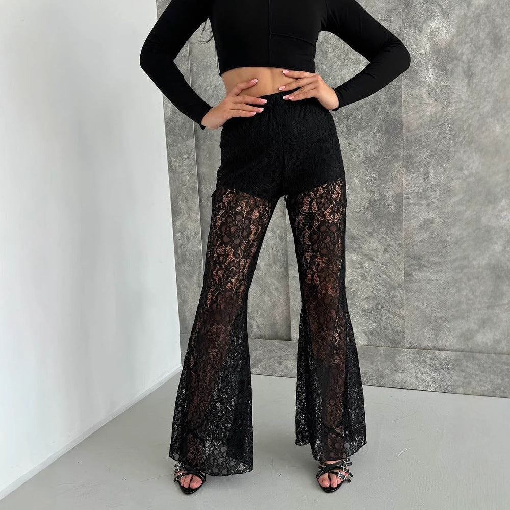 Damen eleganter Spitzen-Hosenanzug mit hoher Taille und fließendem Schnitt Drune