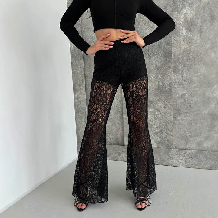 Damen eleganter Spitzen-Hosenanzug mit hoher Taille und fließendem Schnitt Drune
