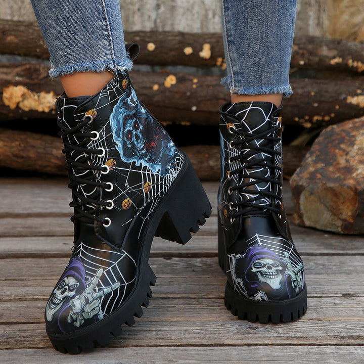 Damen Grafik Halloween Combat Boots mit Chunky Heel Drune