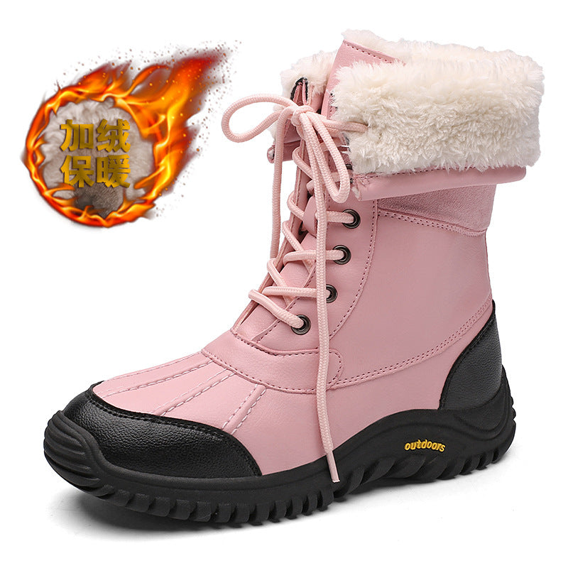 Damen isolierte Winterstiefel mit modischem Kunstfellkragen und rutschfester Sohle Drune