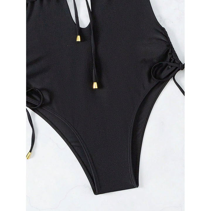 Damen Einteiler Badeanzug mit tiefem V-Ausschnitt und schnürbarem Detail Drune