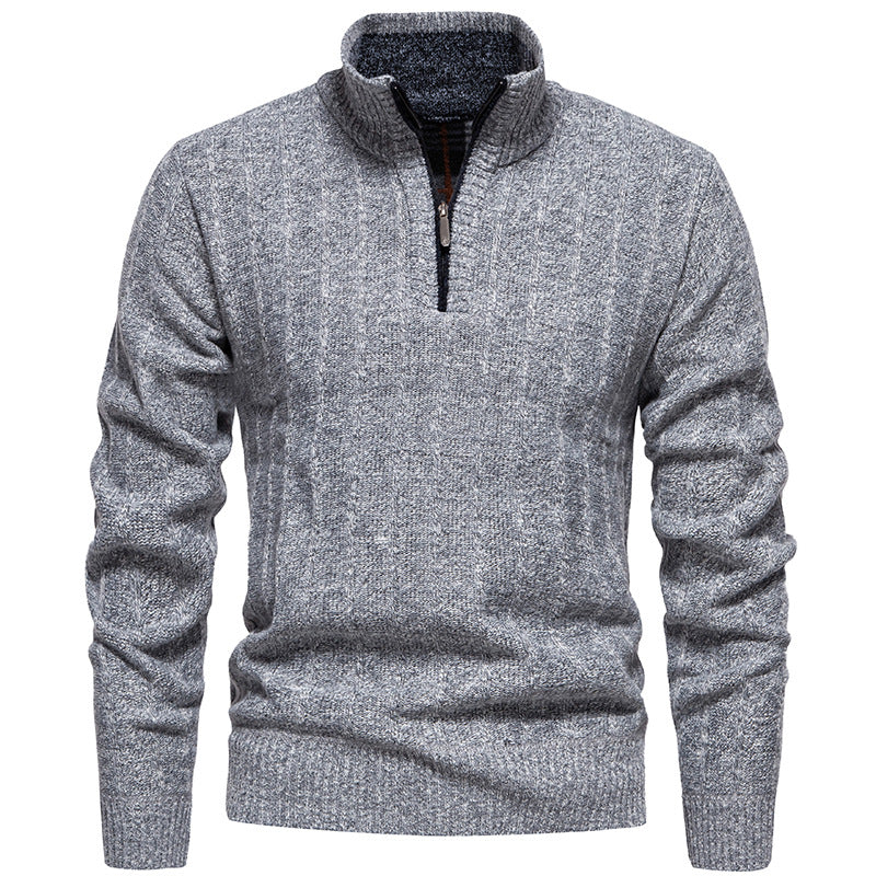 Herren nan gerippter Troyer-Pullover mit Halbzip, Zopfmuster und wärmender Innenverarbeitung Drune