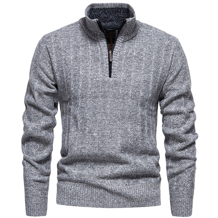 Herren nan gerippter Troyer-Pullover mit Halbzip, Zopfmuster und wärmender Innenverarbeitung Drune