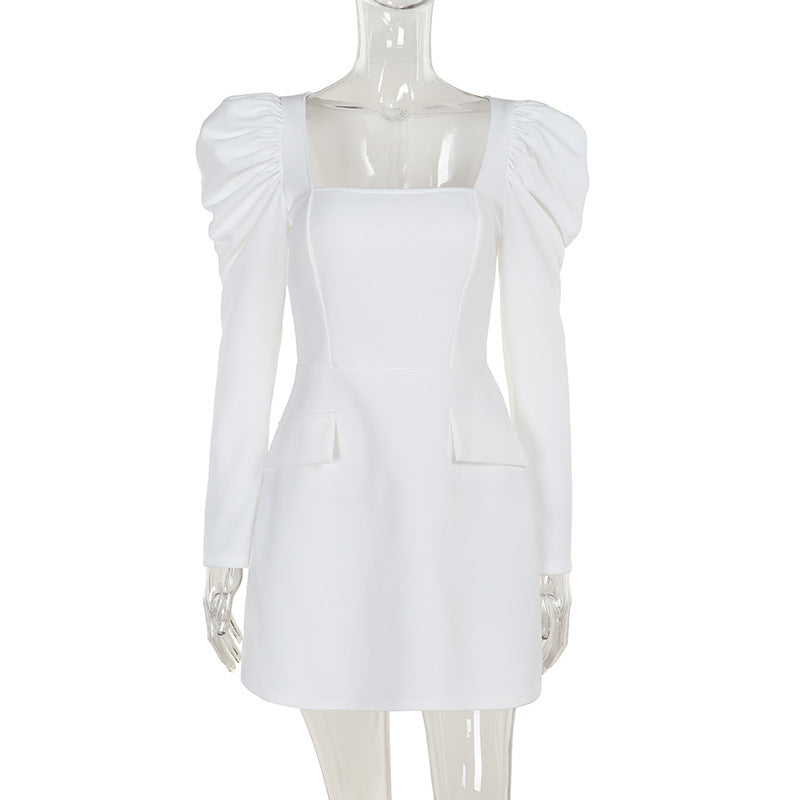 Damen elegantes Minikleid mit Puffärmeln und tailliertem Schnitt Drune