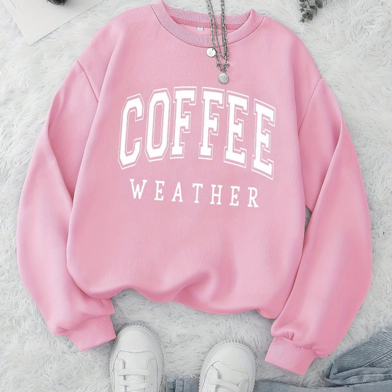 Damen Sweatshirt mit modischem Coffee Weather Aufdruck Drune