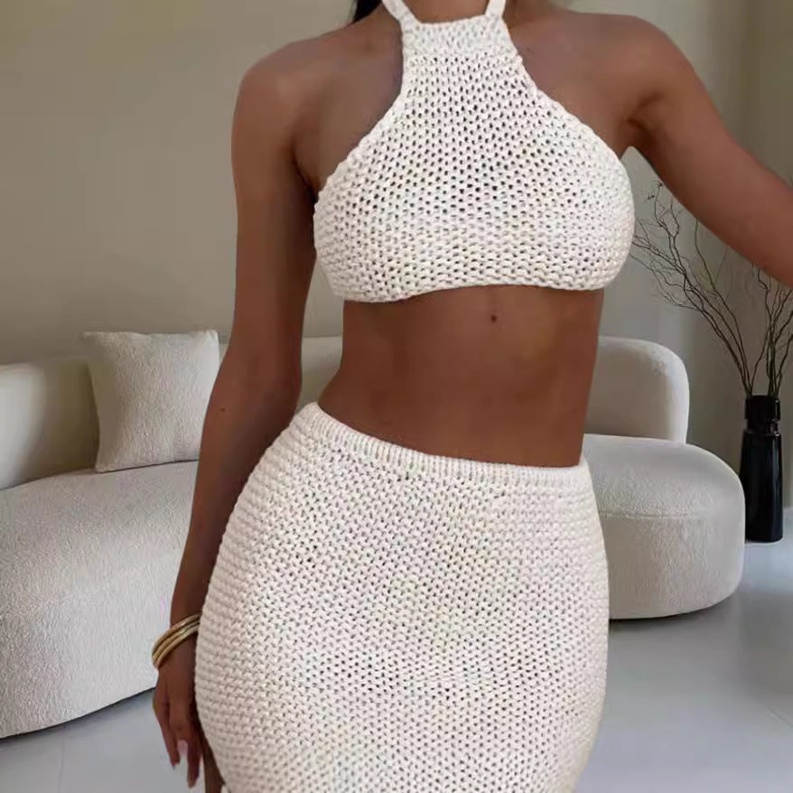 Damen Elegantes Hochgeschlossenes Strick-Top und Rock-Set Drune