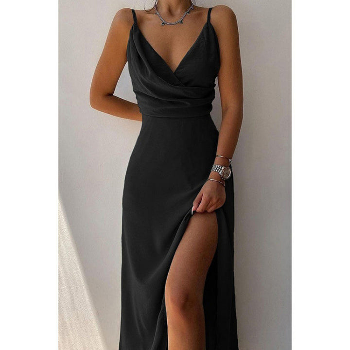 Damen Elegantes Hohe Schlitz Satin Maxi Kleid Drune