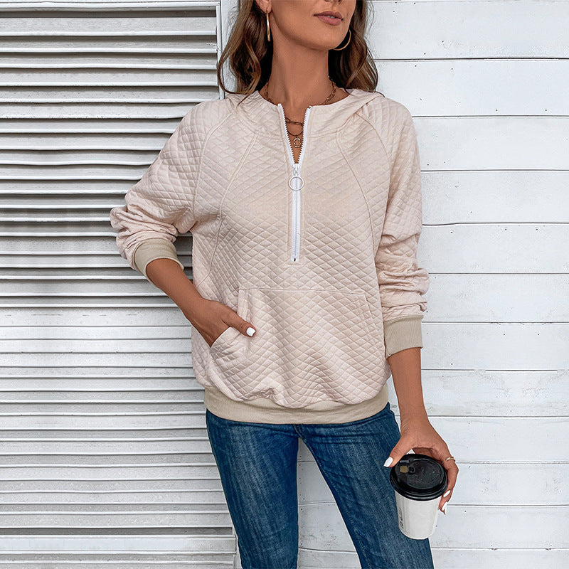 Damen modischer Sweatpullover mit Reißverschluss und Piqué-Muster Drune