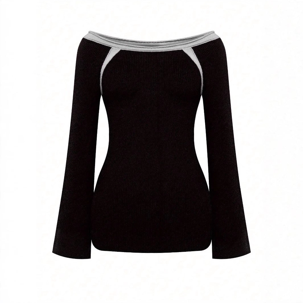Damen lässiges Off-Shoulder Langarmoberteil mit Rippstruktur Drune