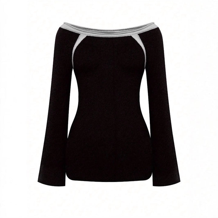 Damen lässiges Off-Shoulder Langarmoberteil mit Rippstruktur Drune
