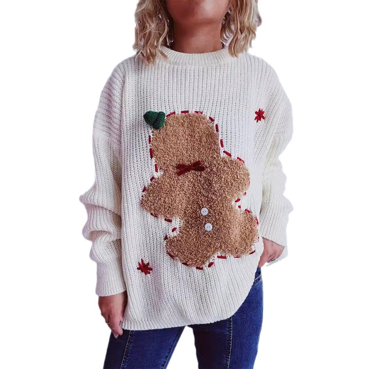 Damen festlicher Pullover mit weihnachtlichem Keksdesign Drune