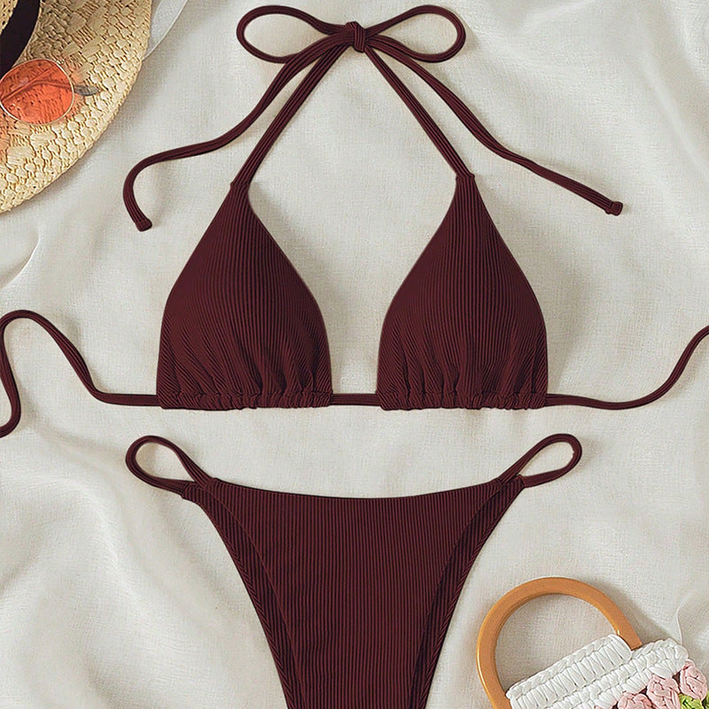 Damen Triangel-Bikini mit verstellbaren Bändern und rippierter Textur Drune