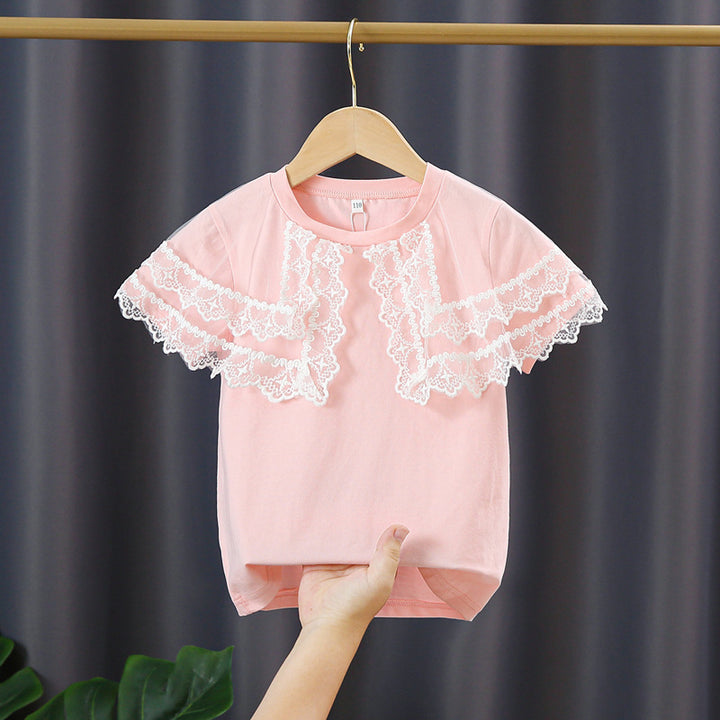 Mädchen T-Shirt mit Spitzenärmeln Drune