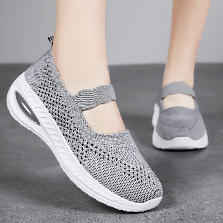 Damen nan atmungsaktiver Strick-Mary-Jane-Sneaker mit elastischem Riemen und sichtbarem Luftkissen-Plateau Drune