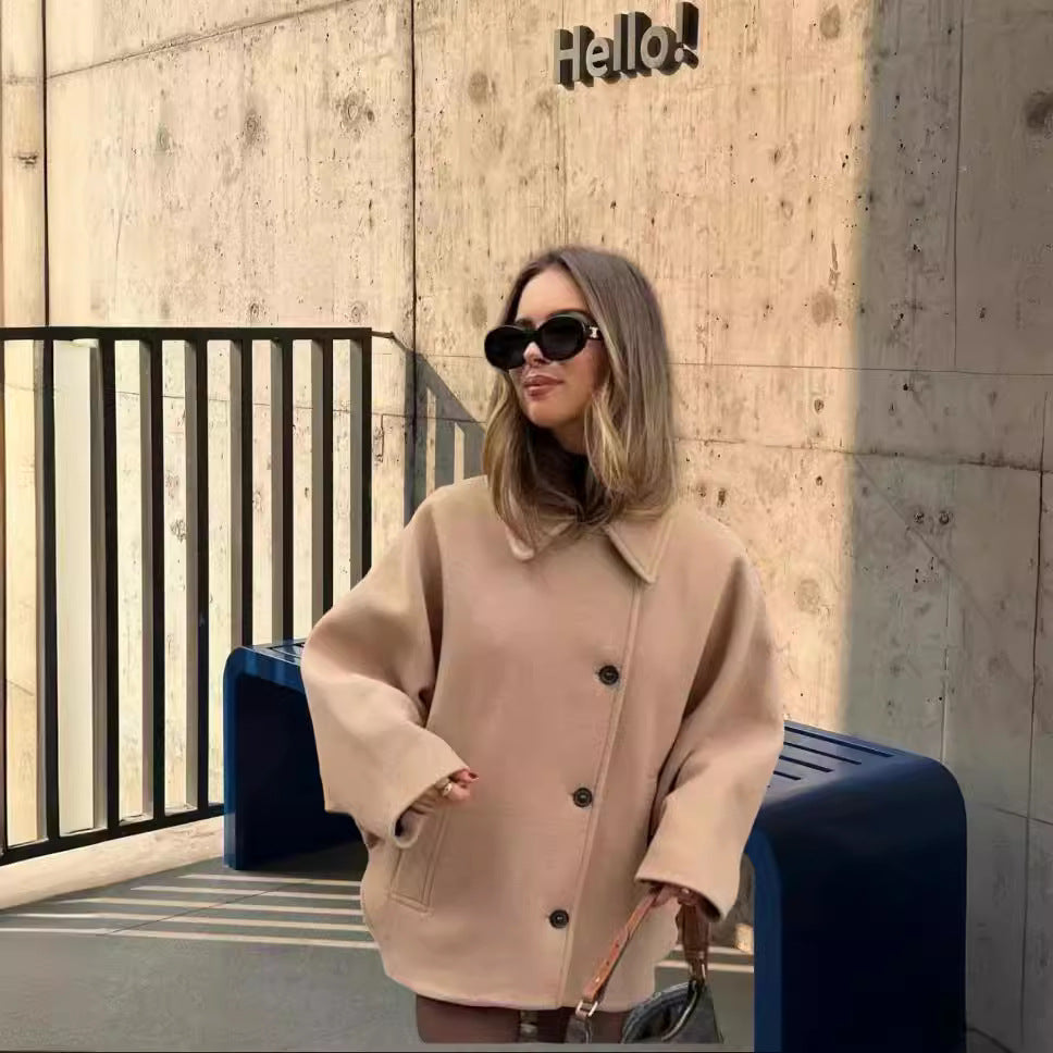 Damen Oversized Wollmantel mit modernem Schnitt und praktischen Taschen Drune
