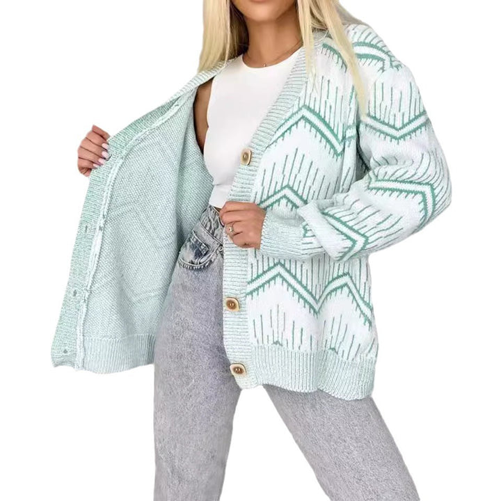 Damen Strickjacke mit modernem Chevron-Muster und erstklassigen Knopfdetails Drune