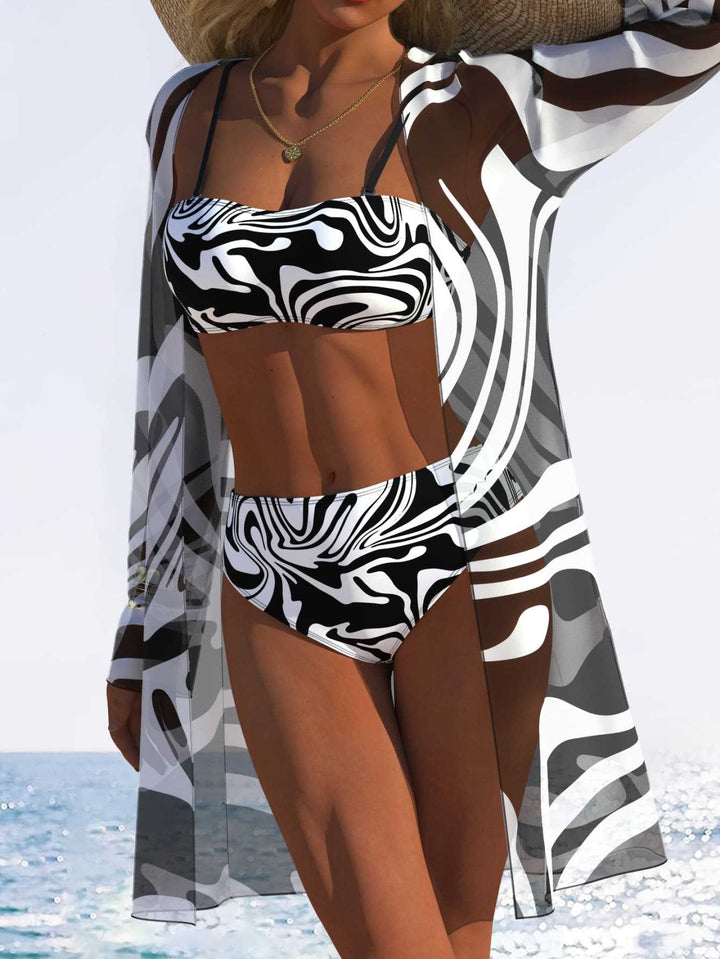 Damen Bikini-Set mit schickem Zebra-Muster und transparentem Überwurf Drune