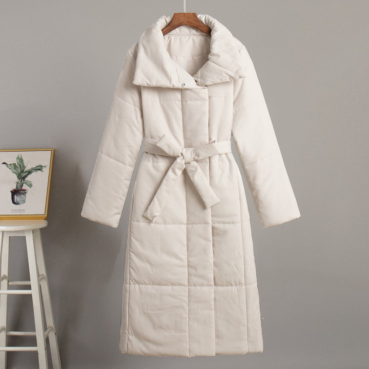 Damen elegante und warme Steppjacke mit breitem Kragen und Gürtel Drune