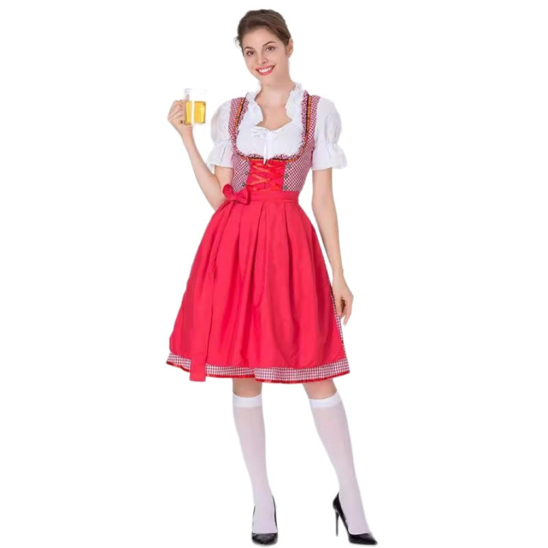 Damen nan traditionelles Oktoberfest Dirndl mit Rüschenbluse, geschnürtem Mieder und Schleifen-Schürze Drune