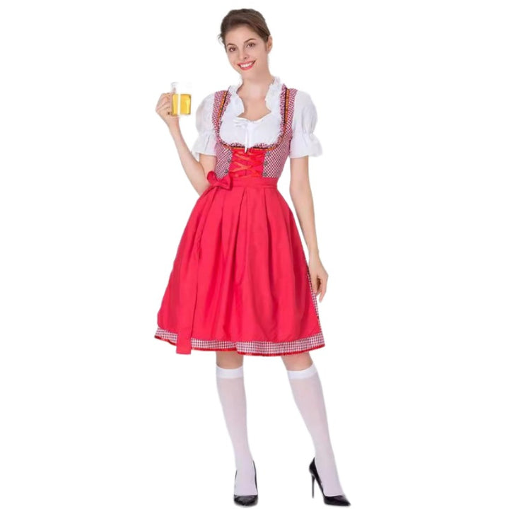 Damen nan traditionelles Oktoberfest Dirndl mit Rüschenbluse, geschnürtem Mieder und Schleifen-Schürze Drune