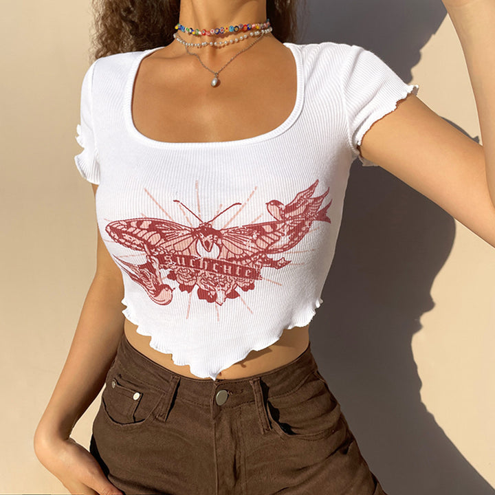 Damen Cropped Top mit kreativem Schmetterlingsdesign Drune