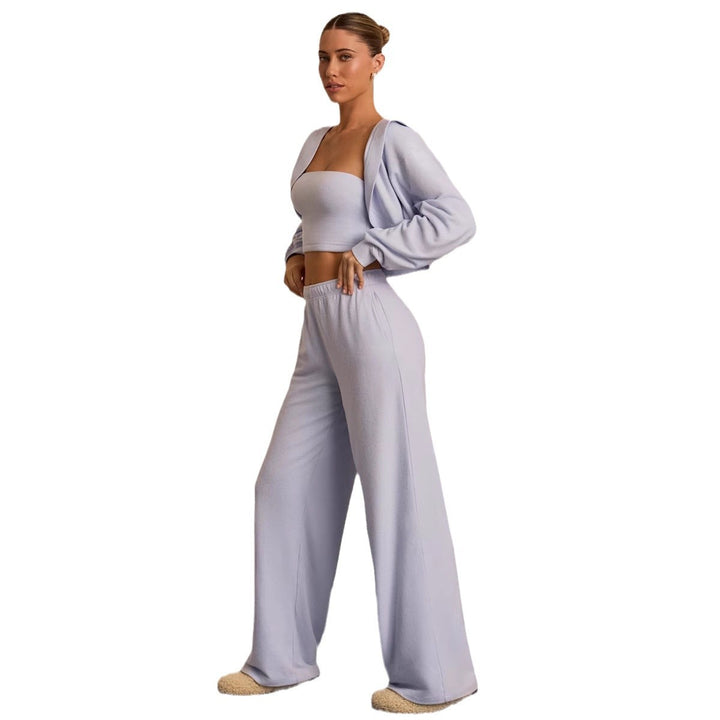 Damen gemütliches Crop-Top und weit geschnittene Hose Drune