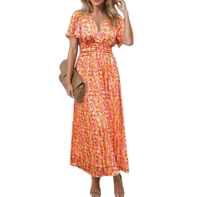Damen Maxikleid mit floralem Schnitt und elegantem Wickeloberteil Drune