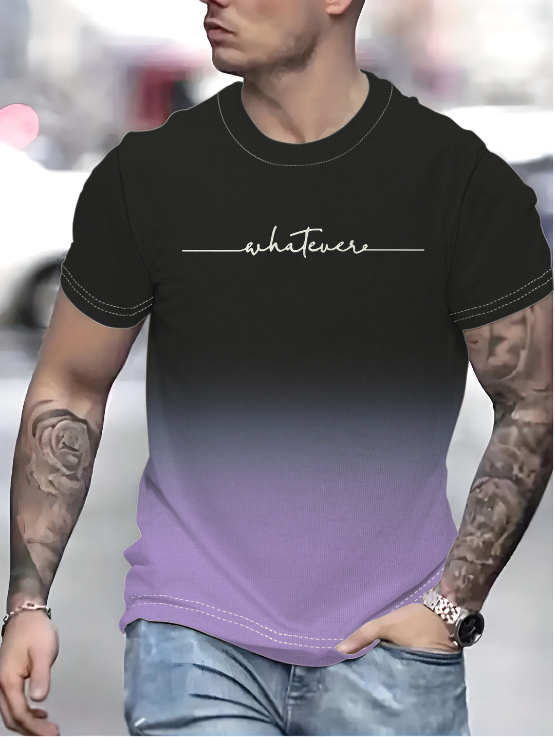 Herren T-Shirt mit kreativem Schriftzug und modernem Farbverlauf Drune