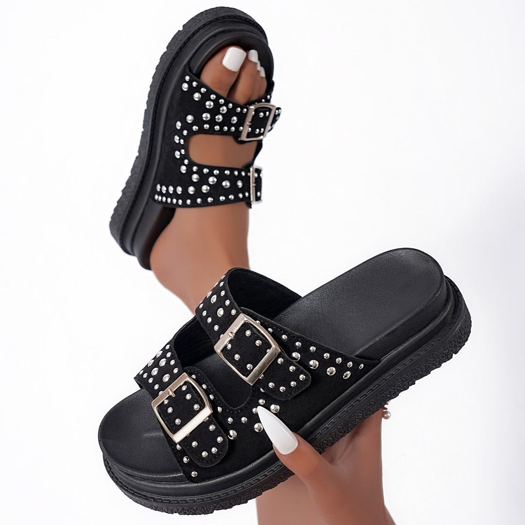 Damen Komfortable Riemensandalen mit modischem Glitzerakzenten und verstellbaren Schnallen Drune